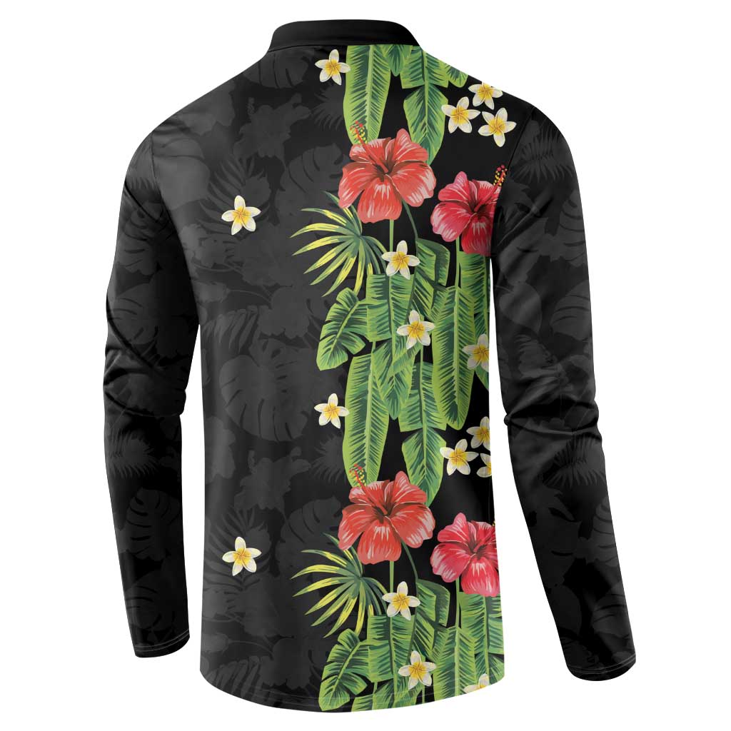 Hawaiian Hibiscus Plumeria Button Sweatshirt Tropical Leaves