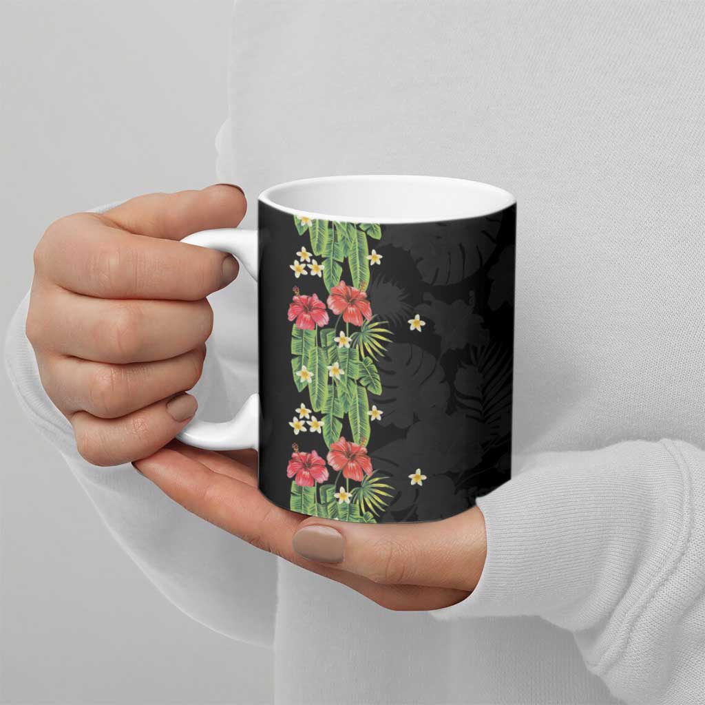 Hawaiian Hibiscus Plumeria Ceramic Mug Tropical Leaves