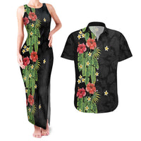 Hawaiian Hibiscus Plumeria Couples Matching Tank Maxi Dress and Hawaiian Shirt Tropical Leaves