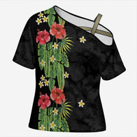 Hawaiian Hibiscus Plumeria Cross Shoulder Shirt Tropical Leaves