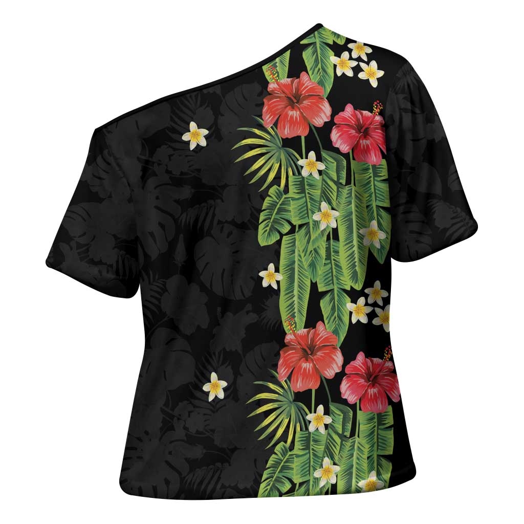 Hawaiian Hibiscus Plumeria Cross Shoulder Shirt Tropical Leaves