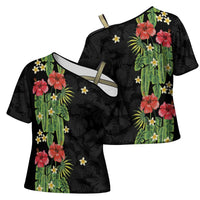 Hawaiian Hibiscus Plumeria Cross Shoulder Shirt Tropical Leaves