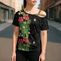 Hawaiian Hibiscus Plumeria Cross Shoulder Shirt Tropical Leaves