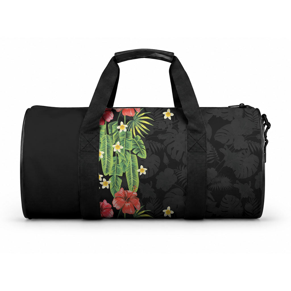 Hawaiian Hibiscus Plumeria Duffle Bag Tropical Leaves LT01 One size Black - Polynesian Pride