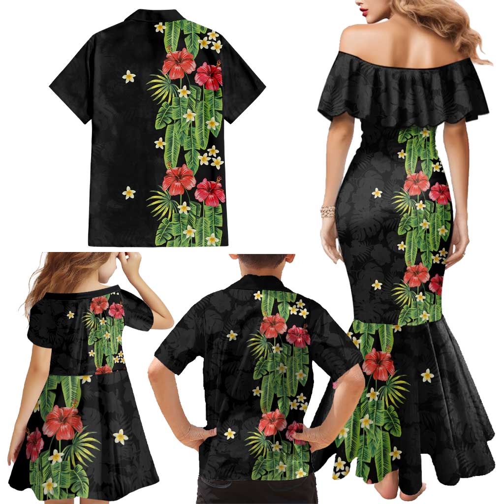 Hawaiian Hibiscus Plumeria Family Matching Mermaid Dress and Hawaiian Shirt Tropical Leaves LT01 - Polynesian Pride