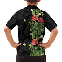 Hawaiian Hibiscus Plumeria Family Matching Off The Shoulder Long Sleeve Dress and Hawaiian Shirt Tropical Leaves LT01 - Polynesian Pride