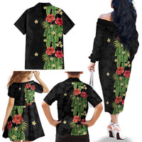 Hawaiian Hibiscus Plumeria Family Matching Off The Shoulder Long Sleeve Dress and Hawaiian Shirt Tropical Leaves LT01 - Polynesian Pride