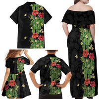 Hawaiian Hibiscus Plumeria Family Matching Off Shoulder Maxi Dress and Hawaiian Shirt Tropical Leaves LT01 - Polynesian Pride