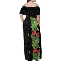 Hawaiian Hibiscus Plumeria Family Matching Off Shoulder Maxi Dress and Hawaiian Shirt Tropical Leaves LT01 - Polynesian Pride