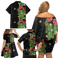 Hawaiian Hibiscus Plumeria Family Matching Off Shoulder Short Dress and Hawaiian Shirt Tropical Leaves LT01 - Polynesian Pride