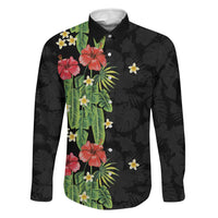 Hawaiian Hibiscus Plumeria Family Matching Puletasi and Hawaiian Shirt Tropical Leaves LT01 Dad's Shirt - Long Sleeve Black - Polynesian Pride