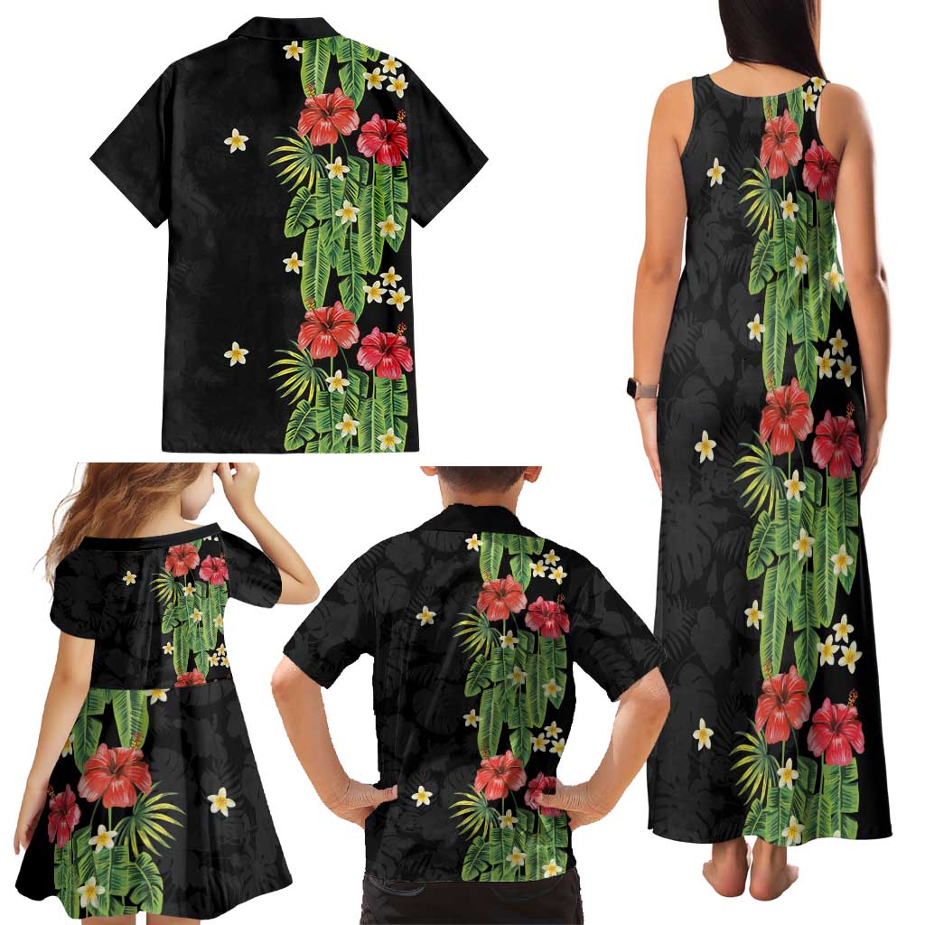 Hawaiian Hibiscus Plumeria Family Matching Tank Maxi Dress and Hawaiian Shirt Tropical Leaves LT01 - Polynesian Pride