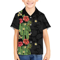Hawaiian Hibiscus Plumeria Family Matching Tank Maxi Dress and Hawaiian Shirt Tropical Leaves LT01 Son's Shirt Black - Polynesian Pride