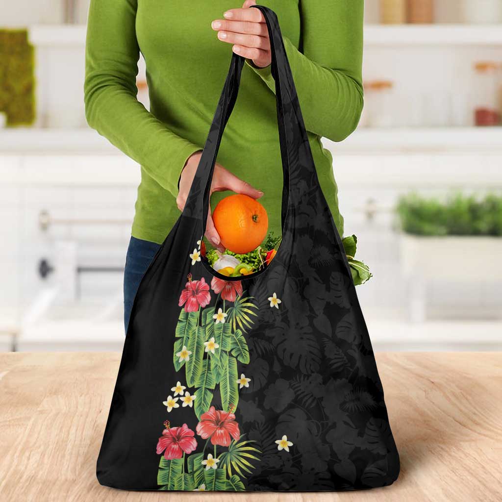Hawaiian Hibiscus Plumeria Grocery Bag Tropical Leaves