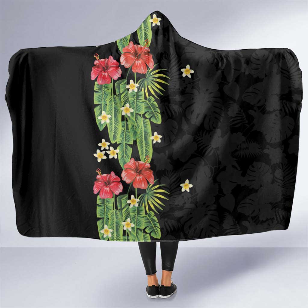 Hawaiian Hibiscus Plumeria Hooded Blanket Tropical Leaves