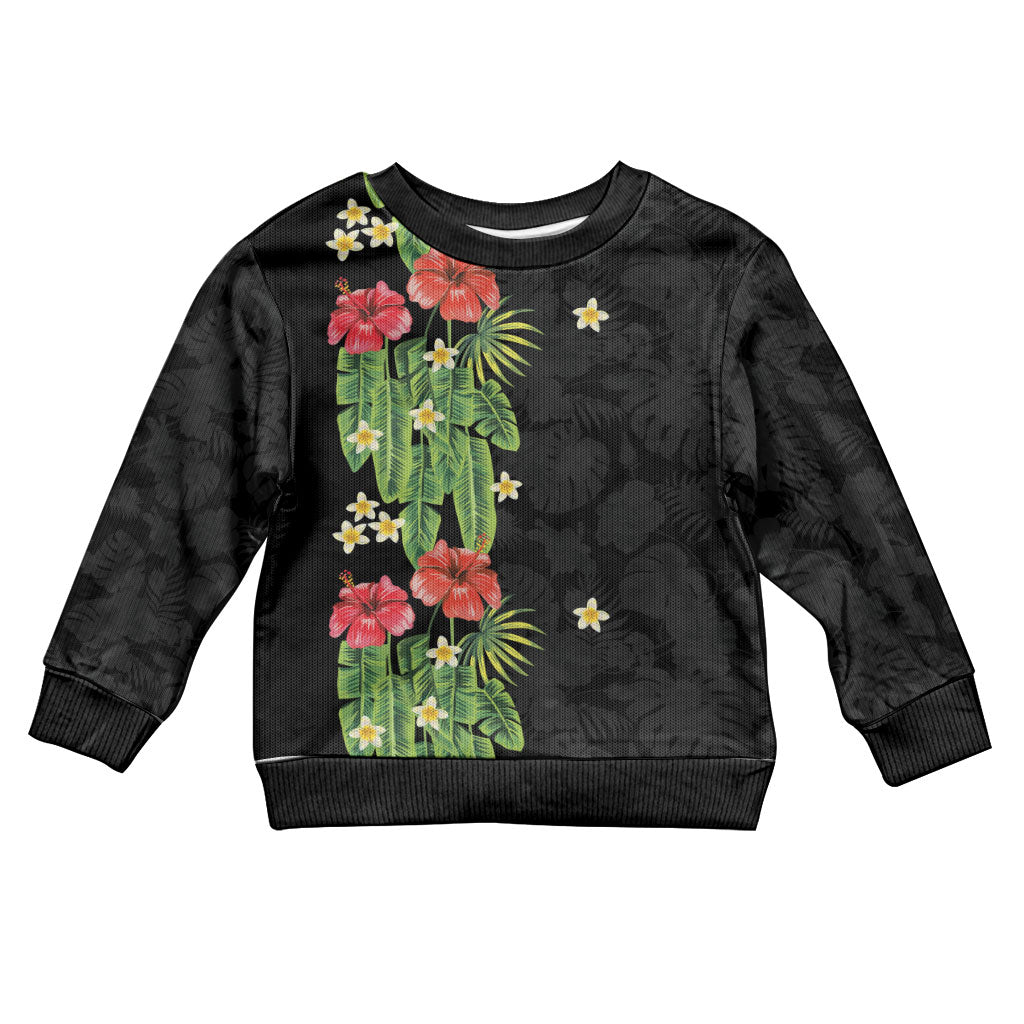 Hawaiian Hibiscus Plumeria Kid Ugly Christmas Sweater Tropical Leaves LT01 Kid Black - Polynesian Pride