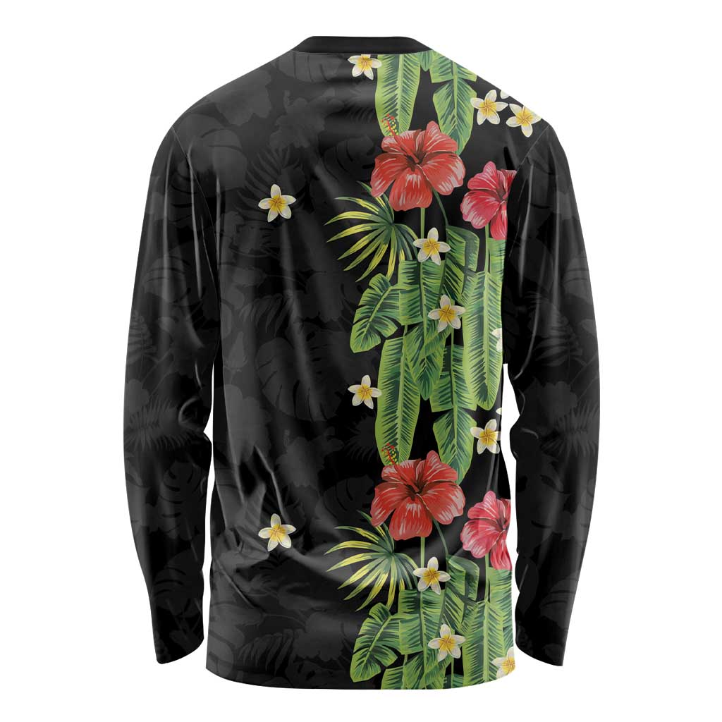Hawaiian Hibiscus Plumeria Long Sleeve Shirt Tropical Leaves