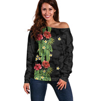 Hawaiian Hibiscus Plumeria Off Shoulder Sweater Tropical Leaves