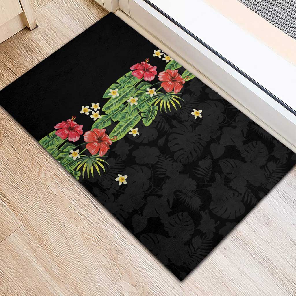 Hawaiian Hibiscus Plumeria Rubber Doormat Tropical Leaves