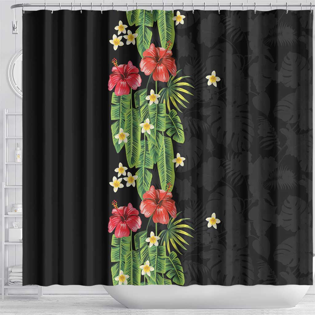 Hawaiian Hibiscus Plumeria Shower Curtain Tropical Leaves