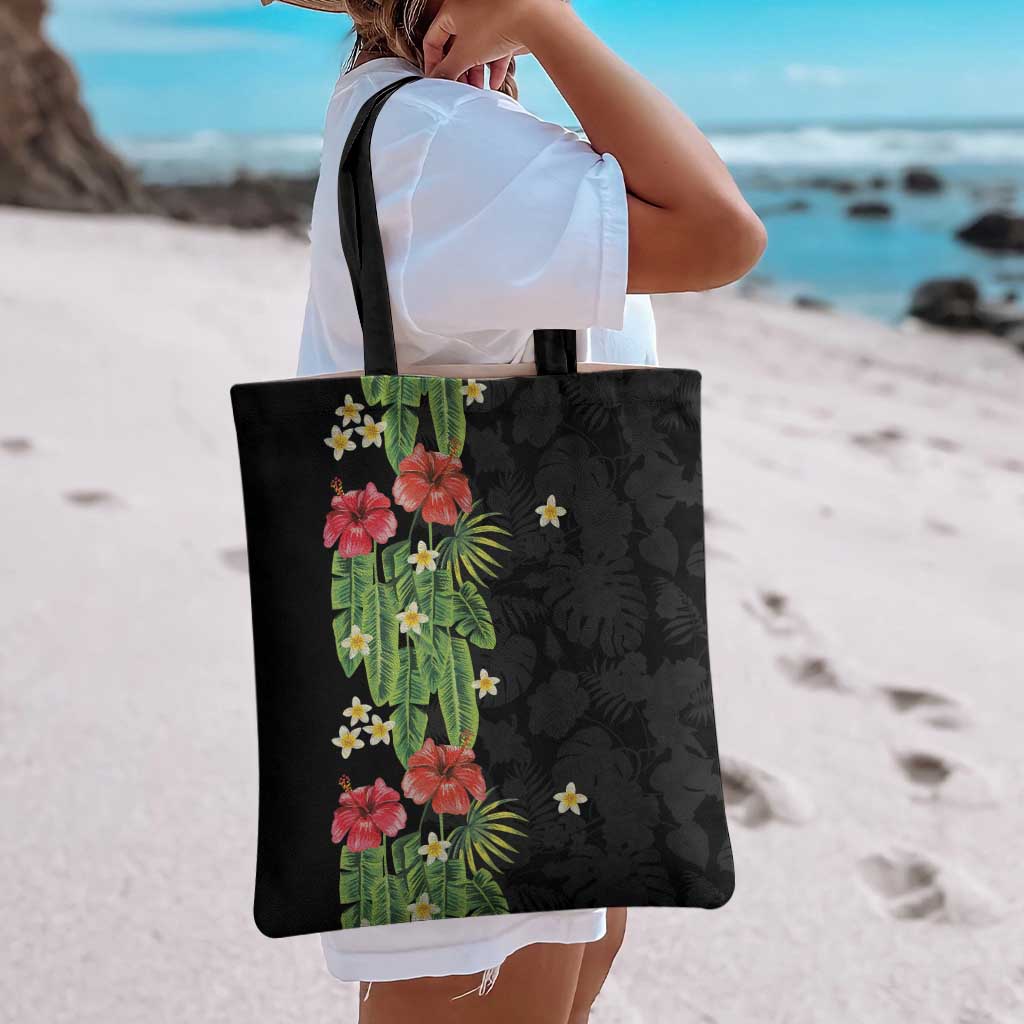 Hawaiian Hibiscus Plumeria Tote Bag Tropical Leaves