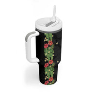 Hawaiian Hibiscus Plumeria Tumbler With Handle Tropical Leaves