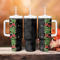 Hawaiian Hibiscus Plumeria Tumbler With Handle Tropical Leaves
