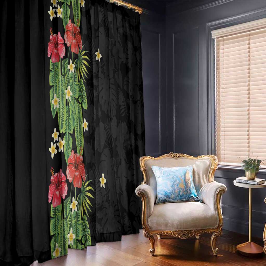 Hawaiian Hibiscus Plumeria Window Curtain Tropical Leaves