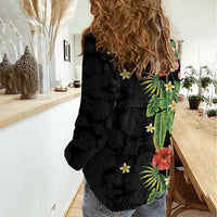 Hawaiian Hibiscus Plumeria Women Casual Shirt Tropical Leaves