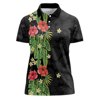 Hawaiian Hibiscus Plumeria Women Polo Shirt Tropical Leaves