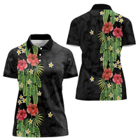 Hawaiian Hibiscus Plumeria Women Polo Shirt Tropical Leaves