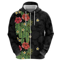 Hawaiian Hibiscus Plumeria Zip Hoodie Tropical Leaves