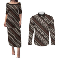 Yogyakarta Parang Batik Motifs Couples Matching Puletasi and Long Sleeve Button Shirt Indonesian Traditional Pattern