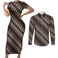 Yogyakarta Parang Batik Motifs Couples Matching Short Sleeve Bodycon Dress and Long Sleeve Button Shirt Indonesian Traditional Pattern