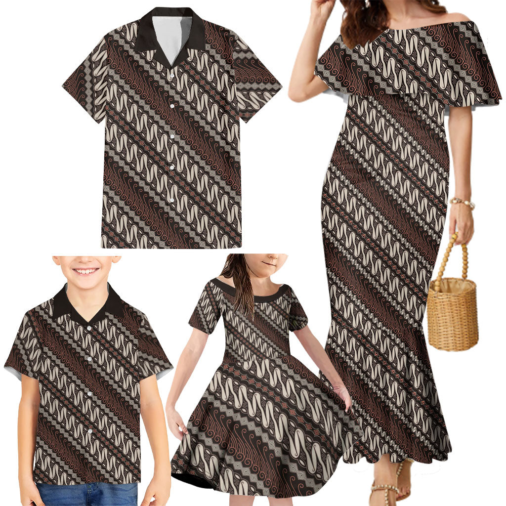 Yogyakarta Parang Batik Motifs Family Matching Mermaid Dress and Hawaiian Shirt Indonesian Traditional Pattern LT01 - Polynesian Pride