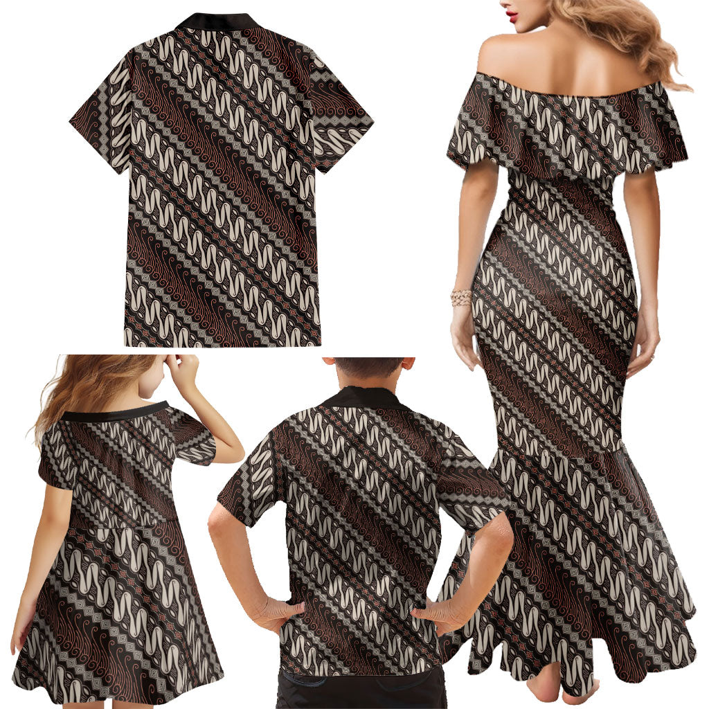 Yogyakarta Parang Batik Motifs Family Matching Mermaid Dress and Hawaiian Shirt Indonesian Traditional Pattern LT01 - Polynesian Pride