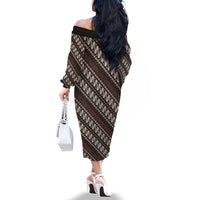 Yogyakarta Parang Batik Motifs Family Matching Off The Shoulder Long Sleeve Dress and Hawaiian Shirt Indonesian Traditional Pattern LT01 - Polynesian Pride