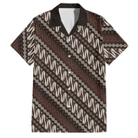 Yogyakarta Parang Batik Motifs Family Matching Off Shoulder Short Dress and Hawaiian Shirt Indonesian Traditional Pattern LT01 Dad's Shirt - Short Sleeve Brown - Polynesian Pride