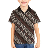 Yogyakarta Parang Batik Motifs Family Matching Off Shoulder Short Dress and Hawaiian Shirt Indonesian Traditional Pattern LT01 Son's Shirt Brown - Polynesian Pride
