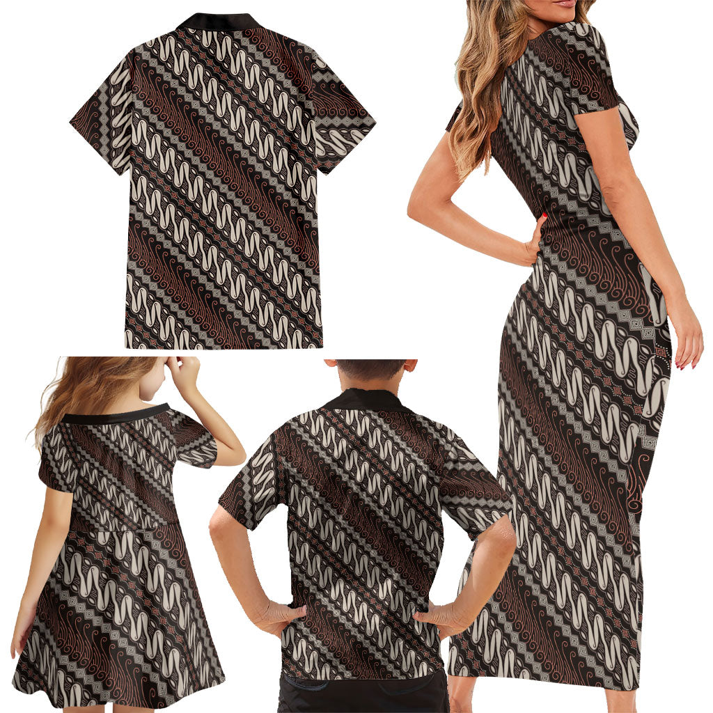 Yogyakarta Parang Batik Motifs Family Matching Short Sleeve Bodycon Dress and Hawaiian Shirt Indonesian Traditional Pattern LT01 - Polynesian Pride
