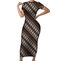 Yogyakarta Parang Batik Motifs Family Matching Short Sleeve Bodycon Dress and Hawaiian Shirt Indonesian Traditional Pattern LT01 Mom's Dress Brown - Polynesian Pride