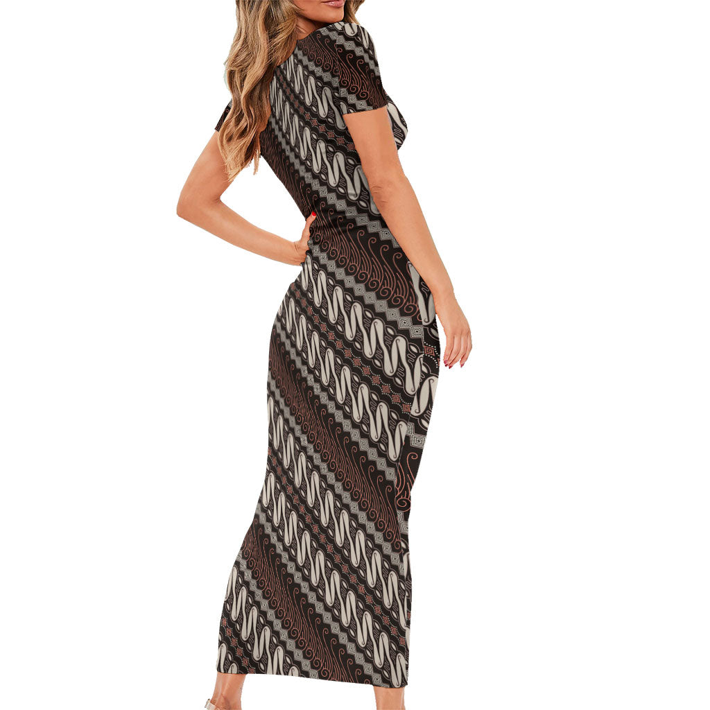 Yogyakarta Parang Batik Motifs Family Matching Short Sleeve Bodycon Dress and Hawaiian Shirt Indonesian Traditional Pattern LT01 - Polynesian Pride
