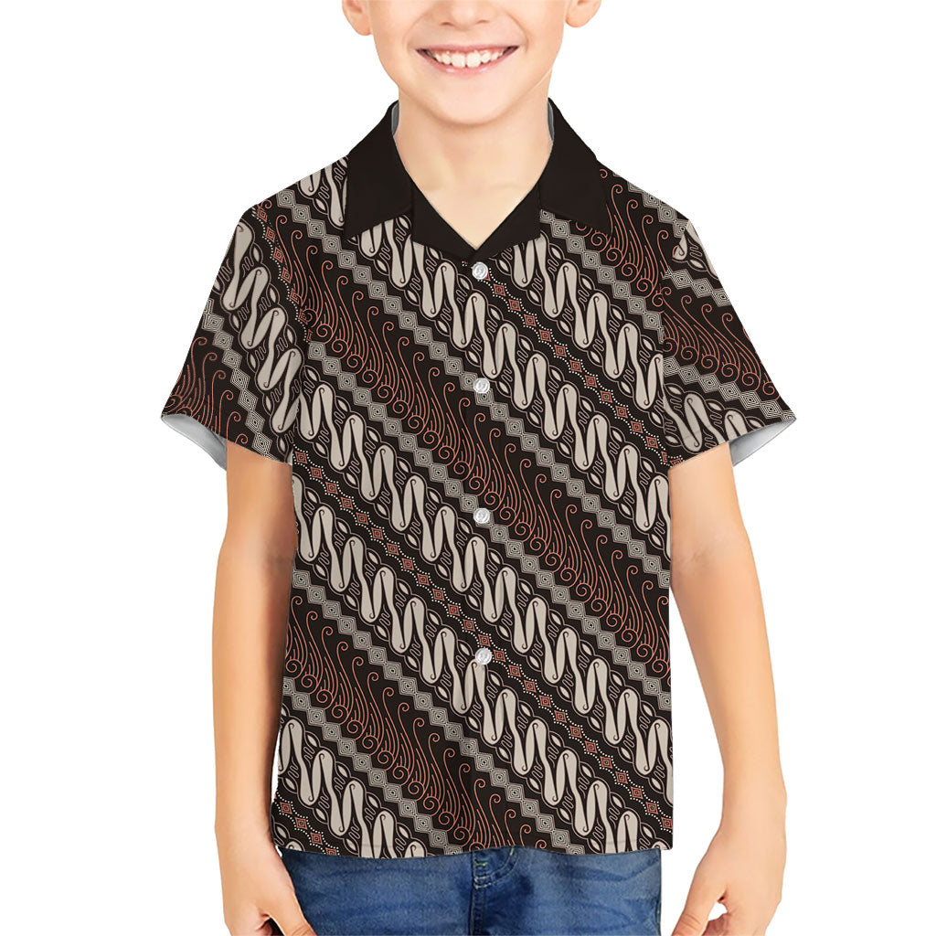 Yogyakarta Parang Batik Motifs Family Matching Short Sleeve Bodycon Dress and Hawaiian Shirt Indonesian Traditional Pattern LT01 Son's Shirt Brown - Polynesian Pride
