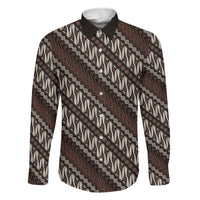 Yogyakarta Parang Batik Motifs Family Matching Summer Maxi Dress and Hawaiian Shirt Indonesian Traditional Pattern LT01 Dad's Shirt - Long Sleeve Brown - Polynesian Pride