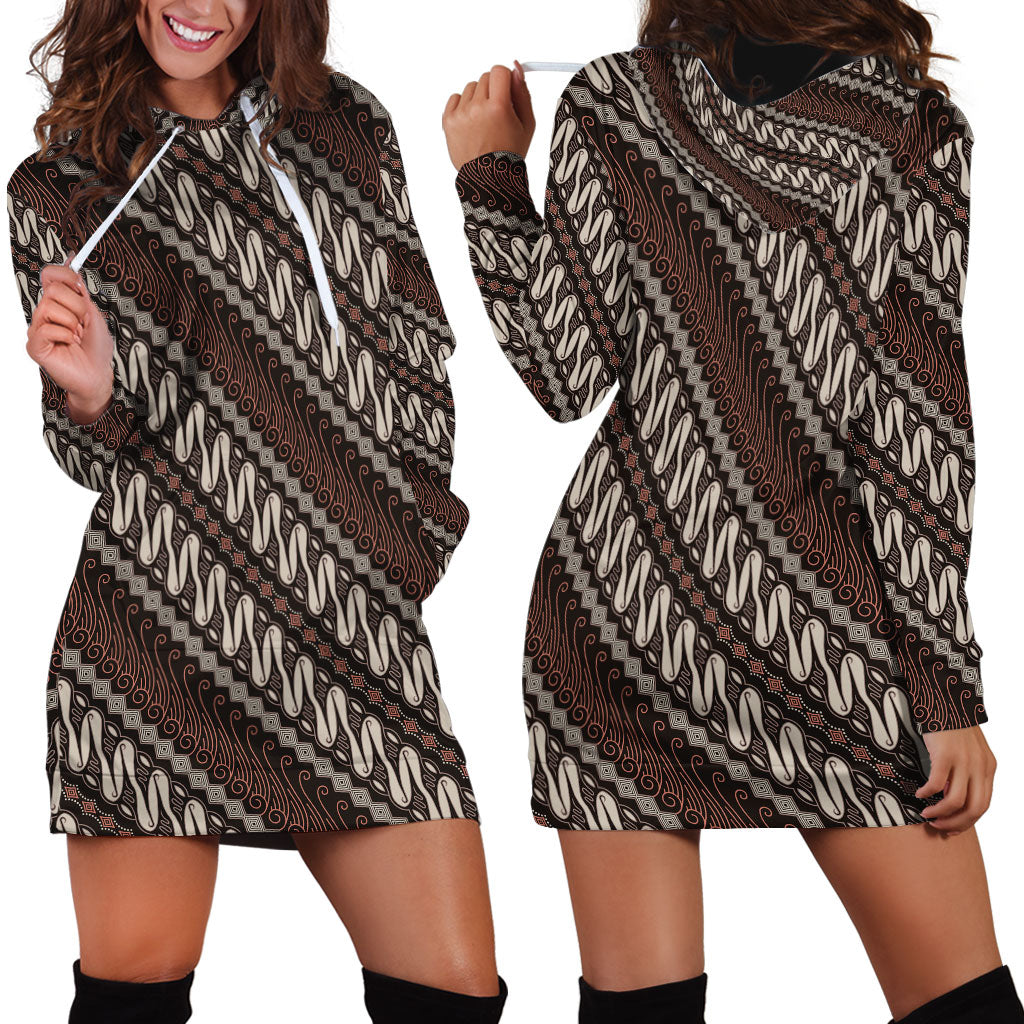 Yogyakarta Parang Batik Motifs Hoodie Dress Indonesian Traditional Pattern