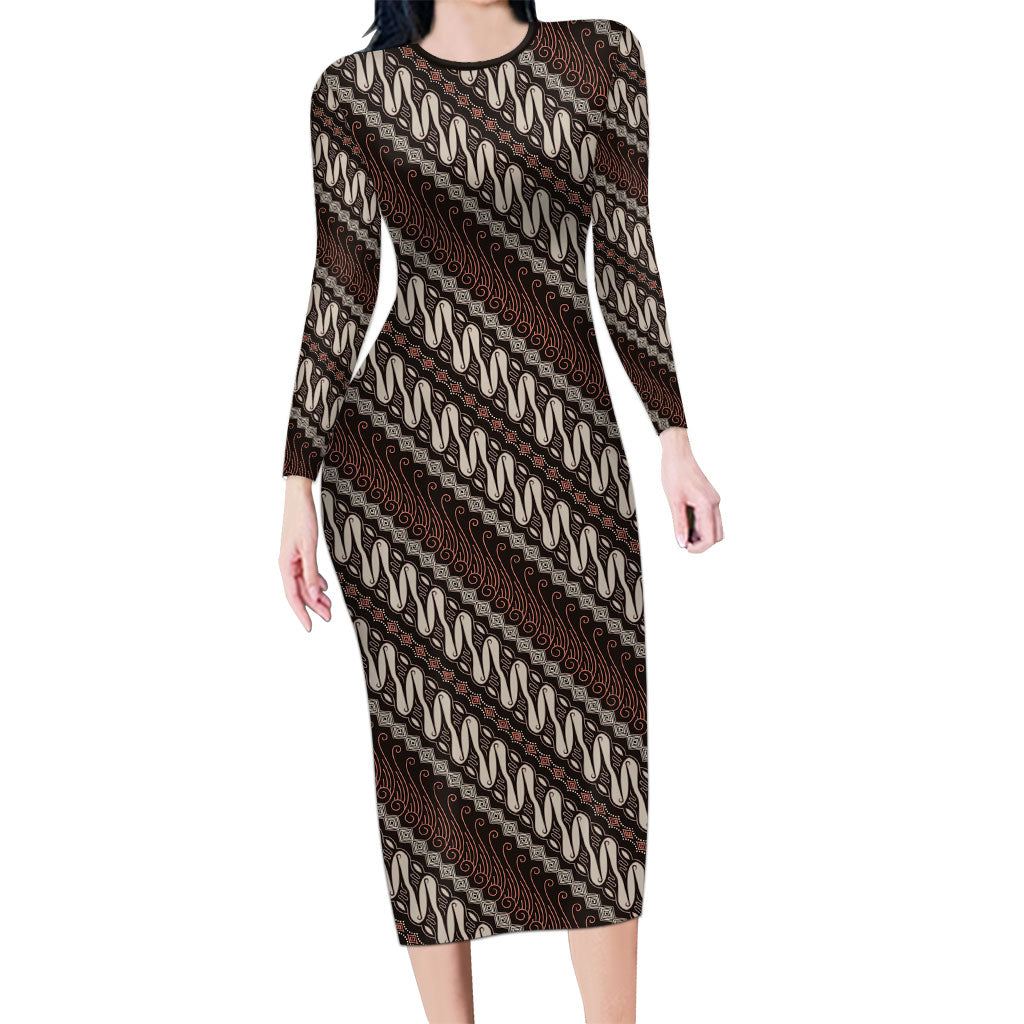 Yogyakarta Parang Batik Motifs Long Sleeve Bodycon Dress Indonesian Traditional Pattern