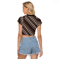 Yogyakarta Parang Batik Motifs Raglan Cropped T Shirt Indonesian Traditional Pattern
