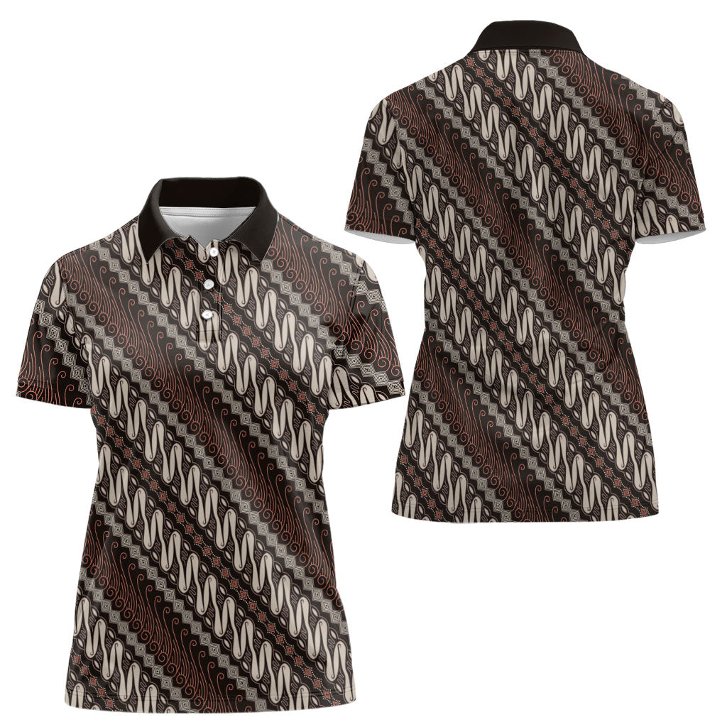 Yogyakarta Parang Batik Motifs Women Polo Shirt Indonesian Traditional Pattern