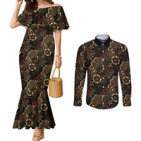Batik Sekar Jagad Couples Matching Mermaid Dress and Long Sleeve Button Shirt Indonesian Traditional Pattern