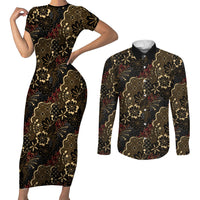Batik Sekar Jagad Couples Matching Short Sleeve Bodycon Dress and Long Sleeve Button Shirt Indonesian Traditional Pattern